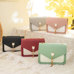 Small Messenger Bag New Sweet And Cute Cat Tassel Decoration Chain One Shoulder Small Square Bag Casual Messenger Bag - Otaj Gifts