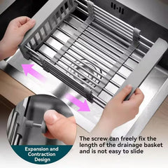 Adjustable Immersion Sink Dish Drying Rack With Stainless Steel Drain Basket - Portable And Retractable Space-Saving Fruit And Vegetable Solution - Otaj Gifts