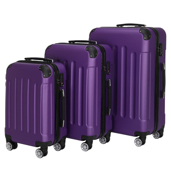 Three In One Handle Universal Wheel With 4 Corner Guards Pull Rod Box, 20in, 24in, 28in ABS Aluminum Alloy Pull Rod, Classic Color Scheme - Dark Purple - Otaj Gifts