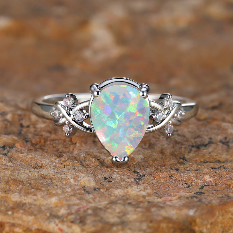Drop-shaped Inlaid Zircon White Diamond Flower Ring Vintage Simple All Match Jewelry - Otaj Gifts