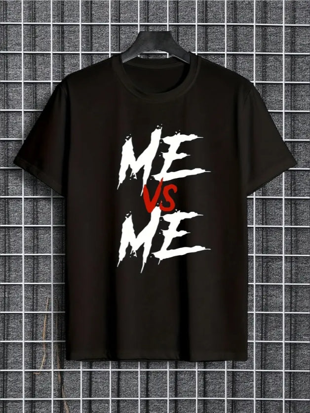 Geometric, Boys' Casual 'ME VS ME' Graphic Tee - Soft Stretchy & Machine Washable, Round Neck, Short Sleeve - Perfect For Spring Summer - Otaj Gifts