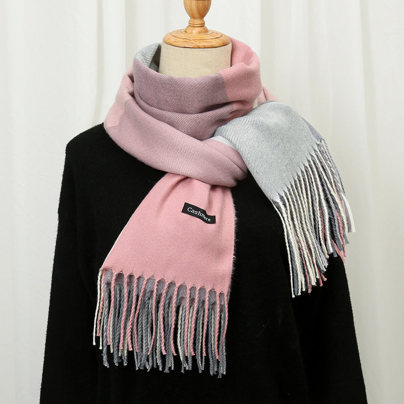 Autumn And Winter New Contrast Color Warm Cashmere-like Fashion Scarf - Otaj Gifts