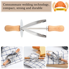 Stainless Steel Croissant Rolling Cutter Bread Dough Pastry Making Tool with Wooden Handle - Otaj Gifts