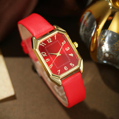 Leather Women's Watch Square Quartz Watch Korean Necklace Earrings Ring Set - Otaj Gifts