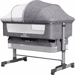 3-in-1 Bedside Crib With Mosquito Net, Large Storage Bag, Comfortable Mattress With Lockable Wheels, Grey - Otaj Gifts