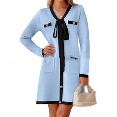 Knitted Lace-up Long Sleeve Dress Women - Otaj Gifts