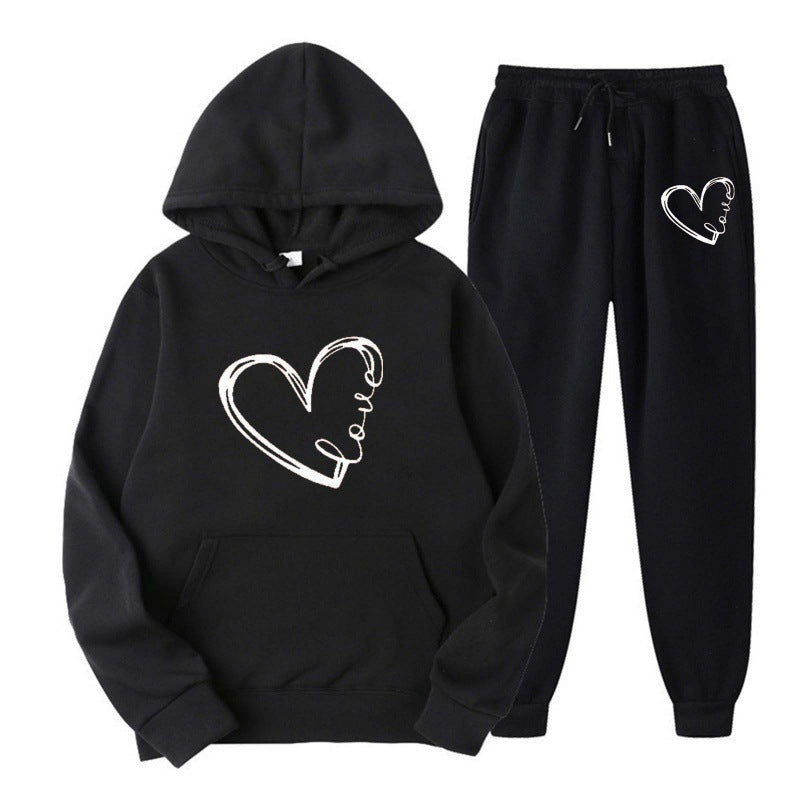 Spring And Autumn Hoodie With Drawstrings Loose Casual Print Love - Otaj Gifts