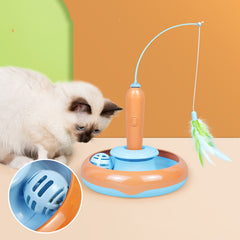 2 In 1 Pet Cat Toy With Feather For Self-play Cat Turntable Pets Supplies Cat Toy Toys Cats Items Products - Otaj Gifts