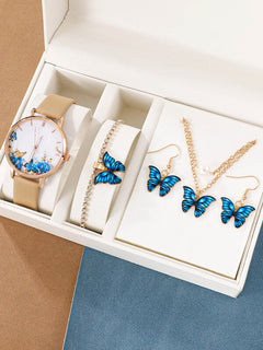 J5pcsset All-match Fashion Butterfly Women's Belt Watch Suit - Otaj Gifts