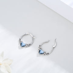 925 Sterling Silver Austrian Crystal Irish Celtic Love Heart Hoop Earrings - Otaj Gifts