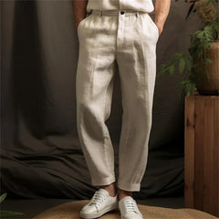 Men's Linen Solid Color Casual Light Outdoor Straight-leg Trousers - Otaj Gifts