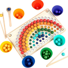Wooden Peg Board Beads Game Educational Rainbow Clip Beads Puzzle Sorting Toys for Toddlers Preschoolers - Otaj Gifts