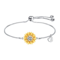 Sunflower Bracelets with Initial A Sterling Silver Sunflower Gifts for Women Girls Sunflower Jewelry - Otaj Gifts