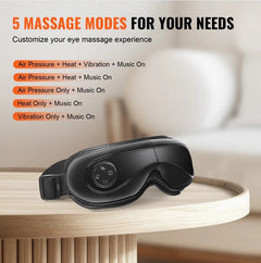 Heated Eye Massager Eye Care Device 5 Modes Bluetooth Music Foldable - Otaj Gifts