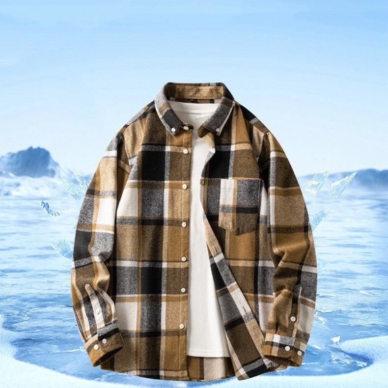 Cross-border Foreign Trade Men's Autumn And Winter New Plaid Plus Size Long-sleeved Shirt Casual Coat Thickened Flannel Shirt Men - Otaj Gifts
