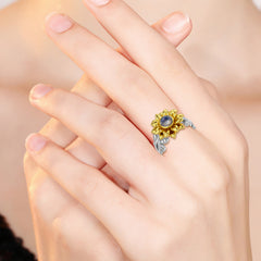 Sterling Silver Sunflower Ring with I Love You in 100 Languages You Are My Sunshine - Otaj Gifts