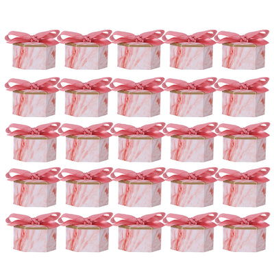 25 Set Hexagonal Candy Boxes Chocolate Cookies Boxes for Wedding Party Supplies(Pink Rose Pink Ribbon ) - Otaj Gifts