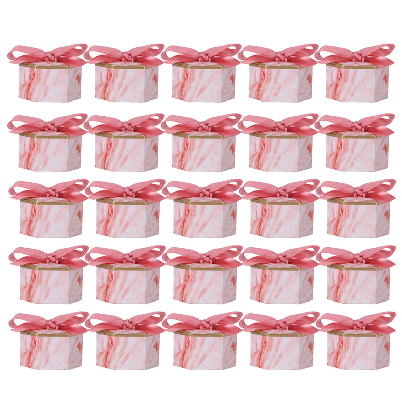 25 Set Hexagonal Candy Boxes Chocolate Cookies Boxes for Wedding Party Supplies(Pink Rose Pink Ribbon ) - Otaj Gifts