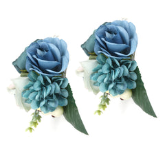 2Pcs/Bag Bridesmaid Wrist Flower Artificial Hand Flower for Wedding Anniversary Cocktail PartyCyan Blue - Otaj Gifts
