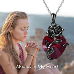 Sterling Silver Heart Rose Urn Necklace for Ashes Cremation Jewelry - Otaj Gifts