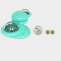 New Windmill Cat Toys Cute Rotating Interactive Cat Toy - Indoor Windmill Cat Toy With Suction Cup Catnip & Jagged Teeth Middle Ball, Smart Kitten Rotating Spinner Exercise Toy, Toothbrush & Massager - Otaj Gifts