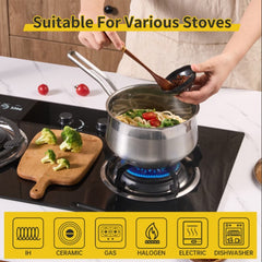 WANGYUANJI Non-Stick Stainless Steel Saucepan With Lid, 2.85QT Small Soup Pot For All Stoves, Oven Save, Dishwasher Safe - Otaj Gifts