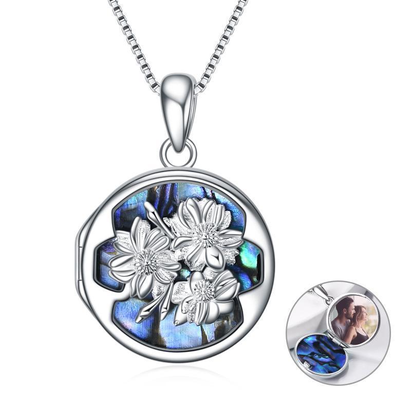 Personalized Flower Photo Locket Necklace 925 Sterling Silver Photo Pendant - Otaj Gifts