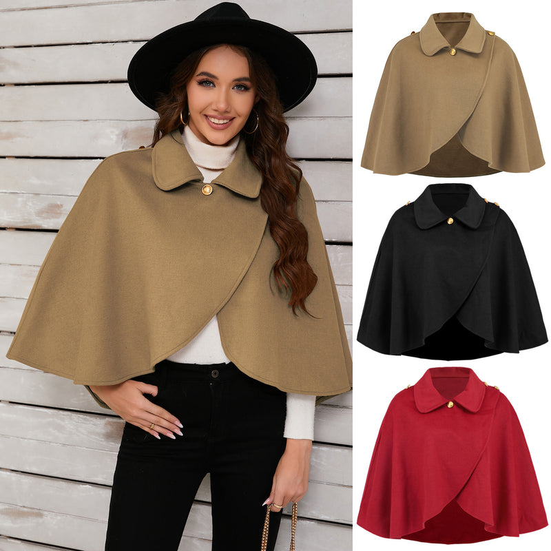 Fashion Solid Color Wool Cape Coat - Otaj Gifts