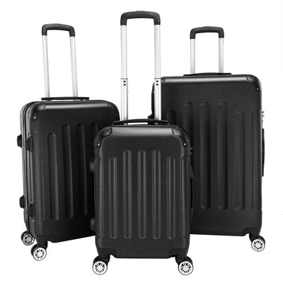 3-in-1 ABS Trolley Case 20 Inches-24 Inches-28 Inches Black - Otaj Gifts