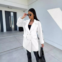 Winter Solid Color Fashion All-match Double-breasted Woolen Coat Women's Clothing - Otaj Gifts