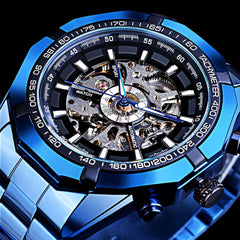Casual Hollow Blue Plating Automatic Mechanical Watch - Otaj Gifts