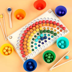 Wooden Peg Board Beads Game Educational Rainbow Clip Beads Puzzle Sorting Toys for Toddlers Preschoolers - Otaj Gifts