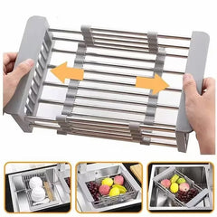 Adjustable Immersion Sink Dish Drying Rack With Stainless Steel Drain Basket - Portable And Retractable Space-Saving Fruit And Vegetable Solution - Otaj Gifts
