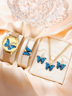 J5pcsset All-match Fashion Butterfly Women's Belt Watch Suit - Otaj Gifts