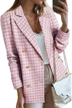 Women's Polyester Tweed Blazer With Fashion Casual Top Pockets - Otaj Gifts