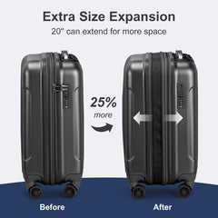FCH Vertical Pattern 2-Piece Set 20 Inch Expandable With 14 Inch Suitcase, ABS, PC Trolley Case, 14in 20in Silent Wheels, Inner Iron And Outer Aluminum Tie Rod, Classic Color- Black - Otaj Gifts