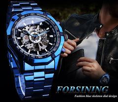 Casual Hollow Blue Plating Automatic Mechanical Watch - Otaj Gifts