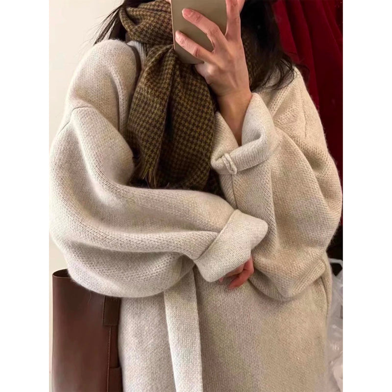 Khaki Knitted Cardigan Sweater, Womens Coat, Long Cardigan, Wool Coat, Cozy Style Loose, Plus Size Maxi Coat, Office Outfits, Fall Clothing - Otaj Gifts