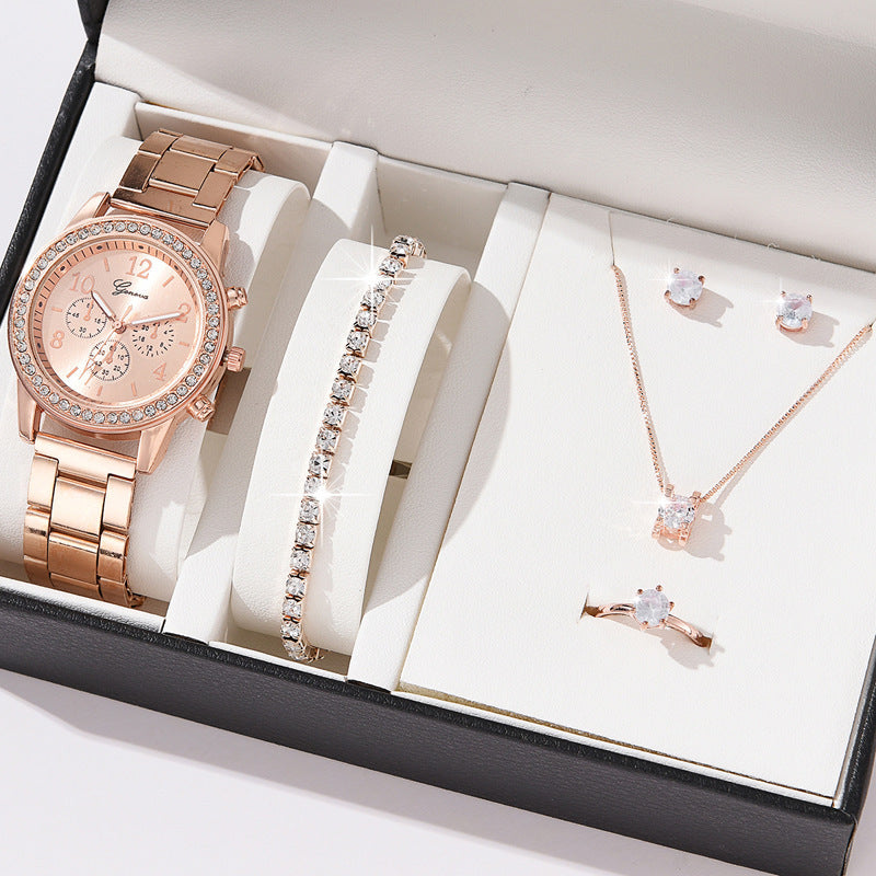 Women's Three-eye Quartz Diamond-embedded Watch - Otaj Gifts