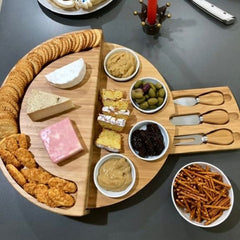 Wooden Cheese Cutting Board Set Rotating Opening And Closing - Otaj Gifts