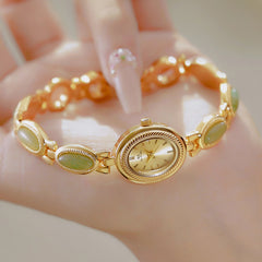 Women's Watch Ladies Bracelet Luxury Brand Waterproof Retro Natural Dongling Stone Hetian Jade Advanced Chain Watches Gift - Otaj Gifts