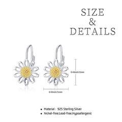 Daisy Leverback Hoop Earrings in White Gold Plated Sterling Silver - Otaj Gifts