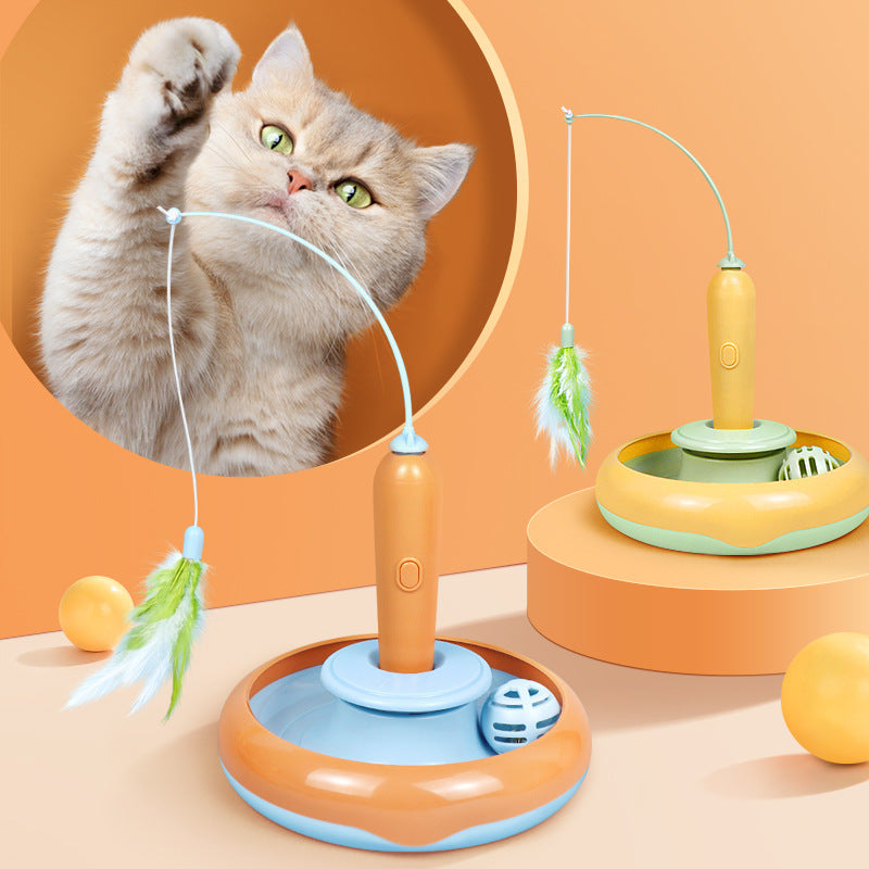2 In 1 Pet Cat Toy With Feather For Self-play Cat Turntable Pets Supplies Cat Toy Toys Cats Items Products - Otaj Gifts