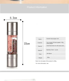 Salt Pepper Grinder 2 In 1 Manual Stainless Steel Salt Pepper Mills Adjustable Ceramic Grinding Spice Mill Kitchen Tool Gadgets - Otaj Gifts