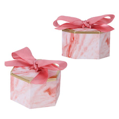 25 Set Hexagonal Candy Boxes Chocolate Cookies Boxes for Wedding Party Supplies(Pink Rose Pink Ribbon ) - Otaj Gifts