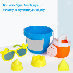Kids Beach Sand Toys 14pcs Beach Toy with Sand Shovel Glasses Sand Bucket Model for Boys Girls Toddlers Kids - Otaj Gifts