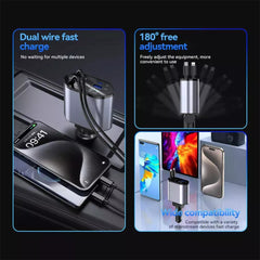 Retractable Car Charger 120W USB&Type C Cable For Phone Fast Charge Adapter - Otaj Gifts