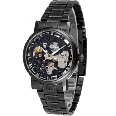 Winner Round Hollow Transparent Mechanical Steel Strap Watch - Otaj Gifts