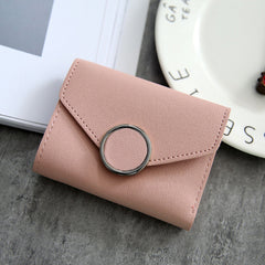 Ring British Retro Lychee Pattern Women's Solid Color Tri-fold Wallet - Otaj Gifts