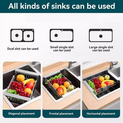 Adjustable Immersion Sink Dish Drying Rack With Stainless Steel Drain Basket - Portable And Retractable Space-Saving Fruit And Vegetable Solution - Otaj Gifts